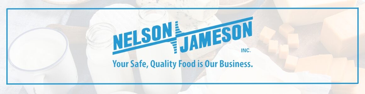 Nelson Jameson logo on top of assorted dairy products.