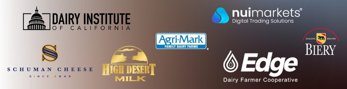 Dairy Institute of California, Schuman Cheese, High Desert Milk, Agri-Mark Inc., NuiMarkets, Edge Dairy Farmer Cooperative, and Biery Cheese logos.
