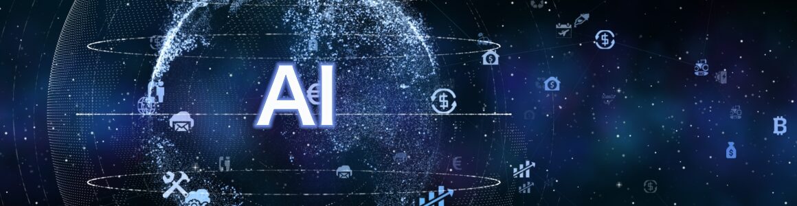 The word "AI" in a depiction of cyberspace.