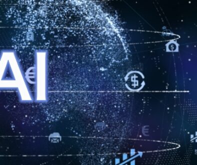 The word "AI" in a depiction of cyberspace.