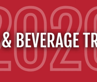 Red banner displaying “2026 Food & Beverage Trends” with cheese varieties on the left and yogurt parfaits topped with fruit on the right.
