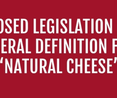 Natural cheese varieties displayed alongside a headline reading “Proposed Legislation Seeks Federal Definition for Natural Cheese"
