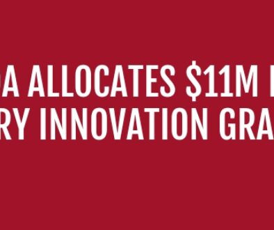 Cows and a dairy facility with text in between reading "USDA Allocates $11M for Dairy Innovation Grants"