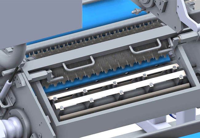 Close up of the DS1 Dicer Shredder mechanics and Slitter tool.