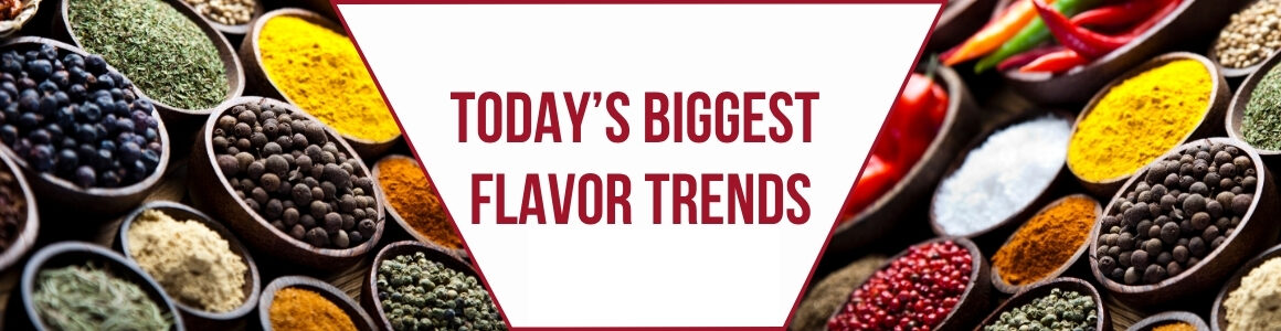 Various spices and dried fruits with the heading "Today's Biggest Flavor Trends"